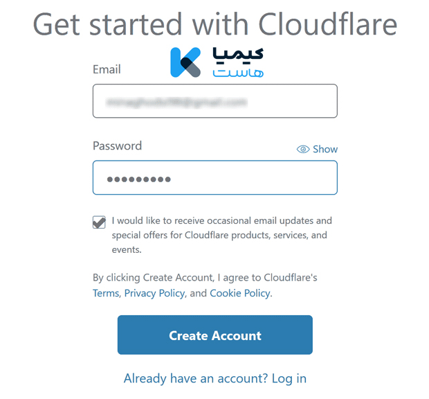 ایجاد حساب CloudFlare 