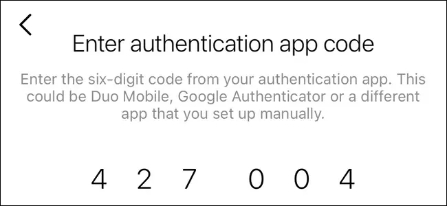 Enter authentication app code